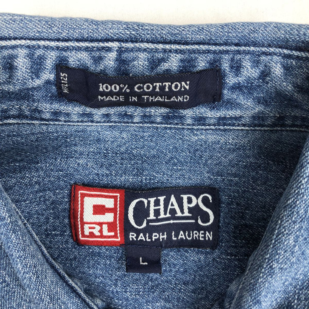Ralph Lauren CHAPS Long-Sleeve Denim Western Shirt, Men's Size L (approx.) cotton blue type Vintage Second Hand