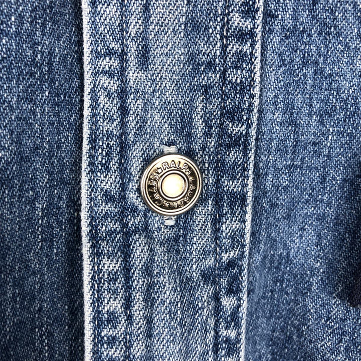 Ralph Lauren CHAPS Long-Sleeve Denim Western Shirt, Men's Size L (approx.) cotton blue type Vintage Second Hand