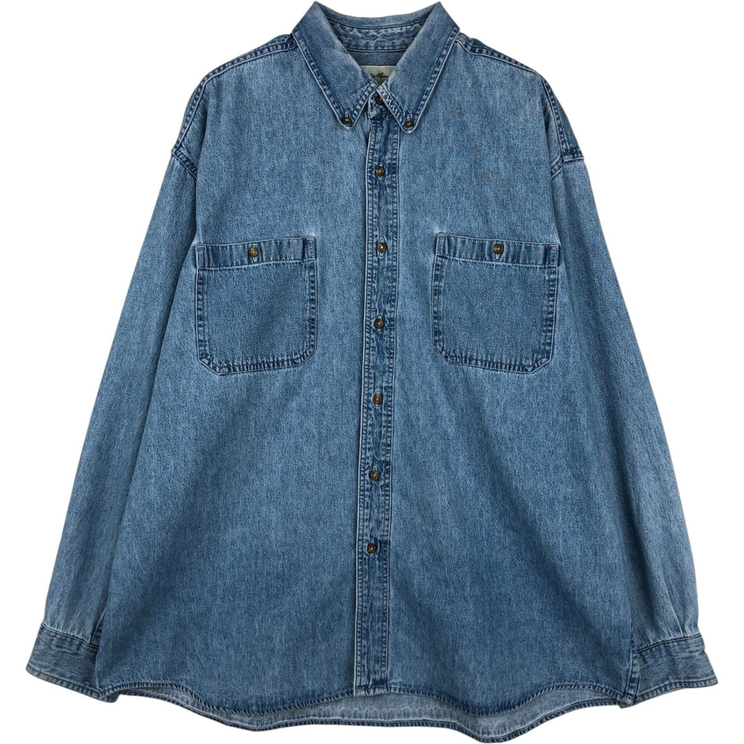 90s-00'S Eddie Bauer Long-Sleeve Button-Down Denim Shirt, Men's XL (approx.), Vintage cotton Blue type light blue Vintage Second Hand