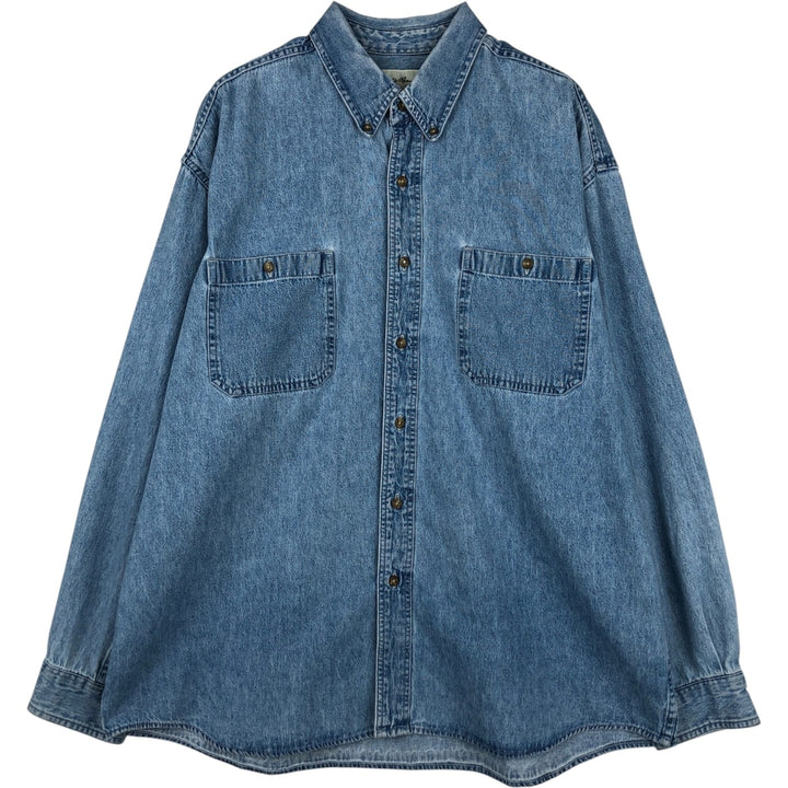 90s-00'S Eddie Bauer Long-Sleeve Button-Down Denim Shirt, Men's XL (approx.), Vintage cotton Blue type light blue Vintage Second Hand