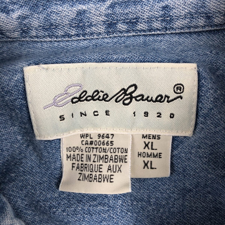90s-00'S Eddie Bauer Long-Sleeve Button-Down Denim Shirt, Men's XL (approx.), Vintage cotton Blue type light blue Vintage Second Hand