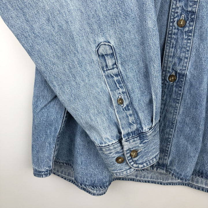 90s-00'S Eddie Bauer Long-Sleeve Button-Down Denim Shirt, Men's XL (approx.), Vintage cotton Blue type light blue Vintage Second Hand