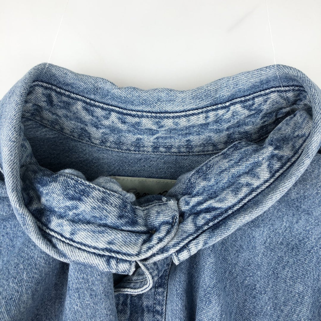90s-00'S Eddie Bauer Long-Sleeve Button-Down Denim Shirt, Men's XL (approx.), Vintage cotton Blue type light blue Vintage Second Hand