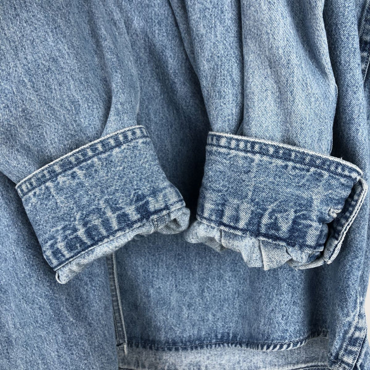 90s-00'S Eddie Bauer Long-Sleeve Button-Down Denim Shirt, Men's XL (approx.), Vintage cotton Blue type light blue Vintage Second Hand
