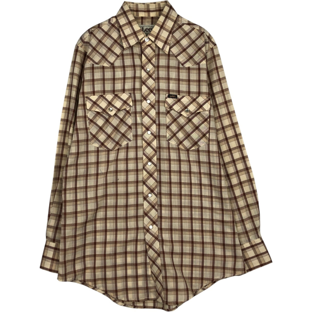 1970'S Lee Long-Sleeve Western Flannel Check Shirt, Made in USA, Men's Size M (Equivalent), Vintage unclear yellow type Vintage Second Hand