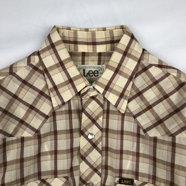 1970'S Lee Long-Sleeve Western Flannel Check Shirt, Made in USA, Men's Size M (Equivalent), Vintage unclear yellow type Vintage Second Hand