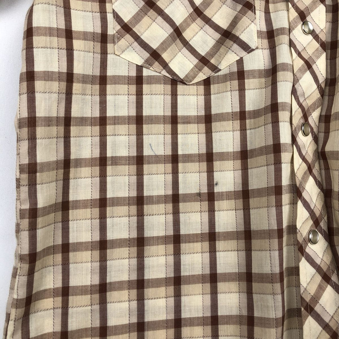 1970'S Lee Long-Sleeve Western Flannel Check Shirt, Made in USA, Men's Size M (Equivalent), Vintage unclear yellow type Vintage Second Hand