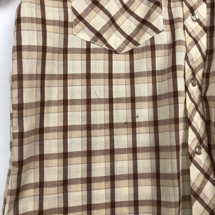 1970'S Lee Long-Sleeve Western Flannel Check Shirt, Made in USA, Men's Size M (Equivalent), Vintage unclear yellow type Vintage Second Hand