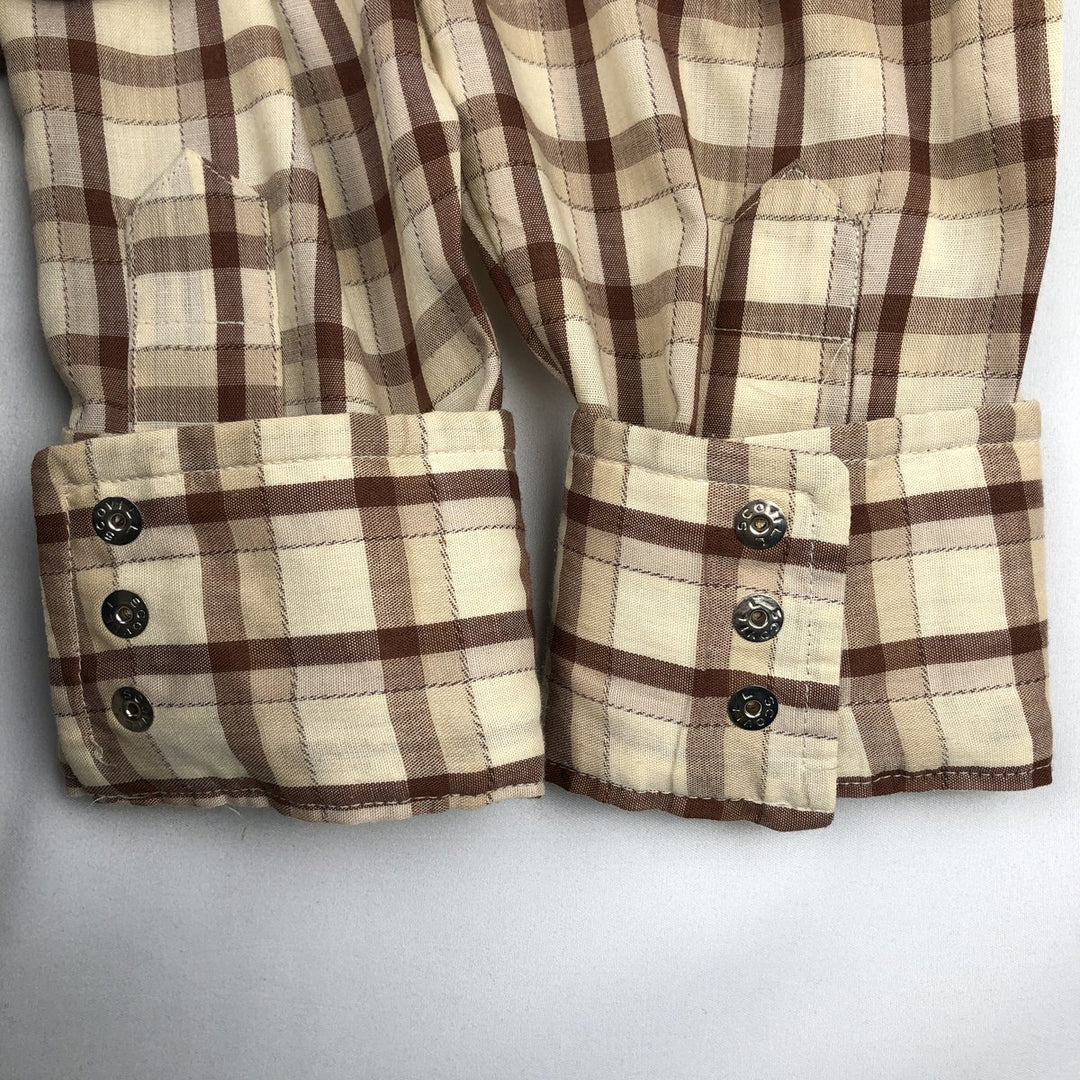 1970'S Lee Long-Sleeve Western Flannel Check Shirt, Made in USA, Men's Size M (Equivalent), Vintage unclear yellow type Vintage Second Hand