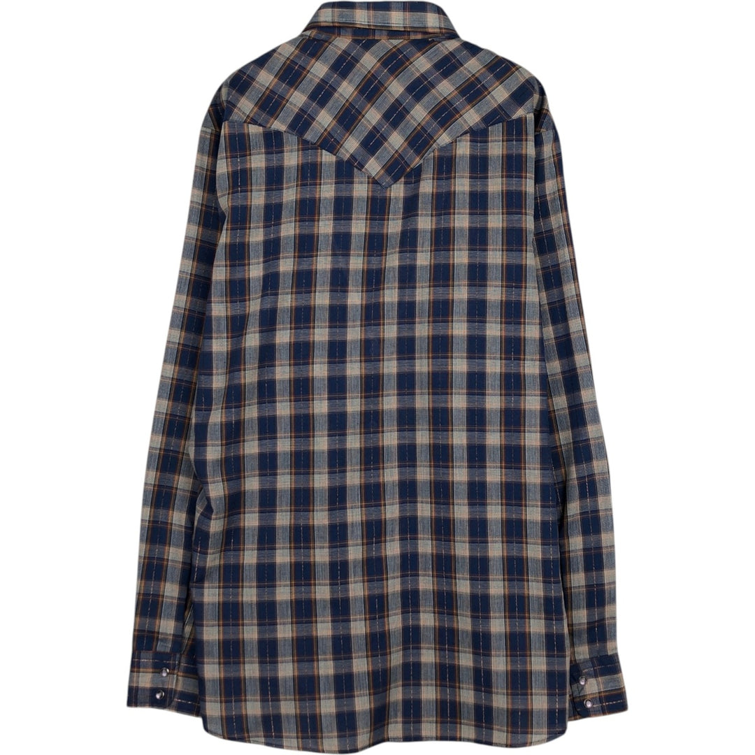 70s-80'S Levi's Long-Sleeve Western Flannel Check Shirt, Made in USA, Men's Size L (Equivalent), Vintage polyester blue type Vintage Second Hand