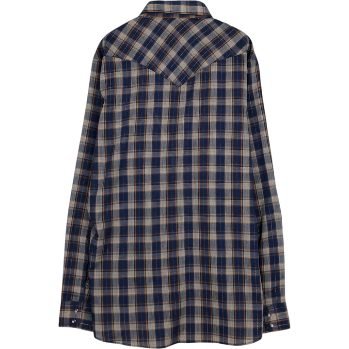 70s-80'S Levi's Long-Sleeve Western Flannel Check Shirt, Made in USA, Men's Size L (Equivalent), Vintage polyester blue type Vintage Second Hand