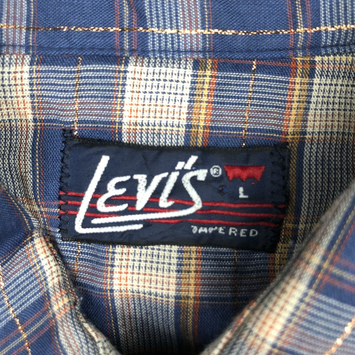 70s-80'S Levi's Long-Sleeve Western Flannel Check Shirt, Made in USA, Men's Size L (Equivalent), Vintage polyester blue type Vintage Second Hand