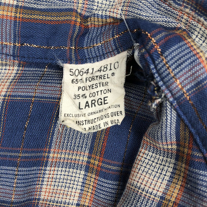 70s-80'S Levi's Long-Sleeve Western Flannel Check Shirt, Made in USA, Men's Size L (Equivalent), Vintage polyester blue type Vintage Second Hand
