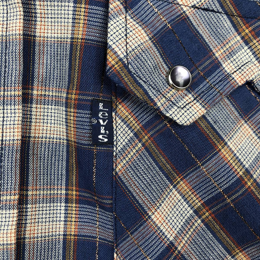 70s-80'S Levi's Long-Sleeve Western Flannel Check Shirt, Made in USA, Men's Size L (Equivalent), Vintage polyester blue type Vintage Second Hand