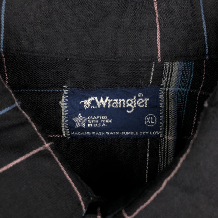 1980'S Wrangler Long-Sleeve Western Shirt, Made in USA, Men's Size XL (Equivalent), Vintage unclear black type Vintage Second Hand