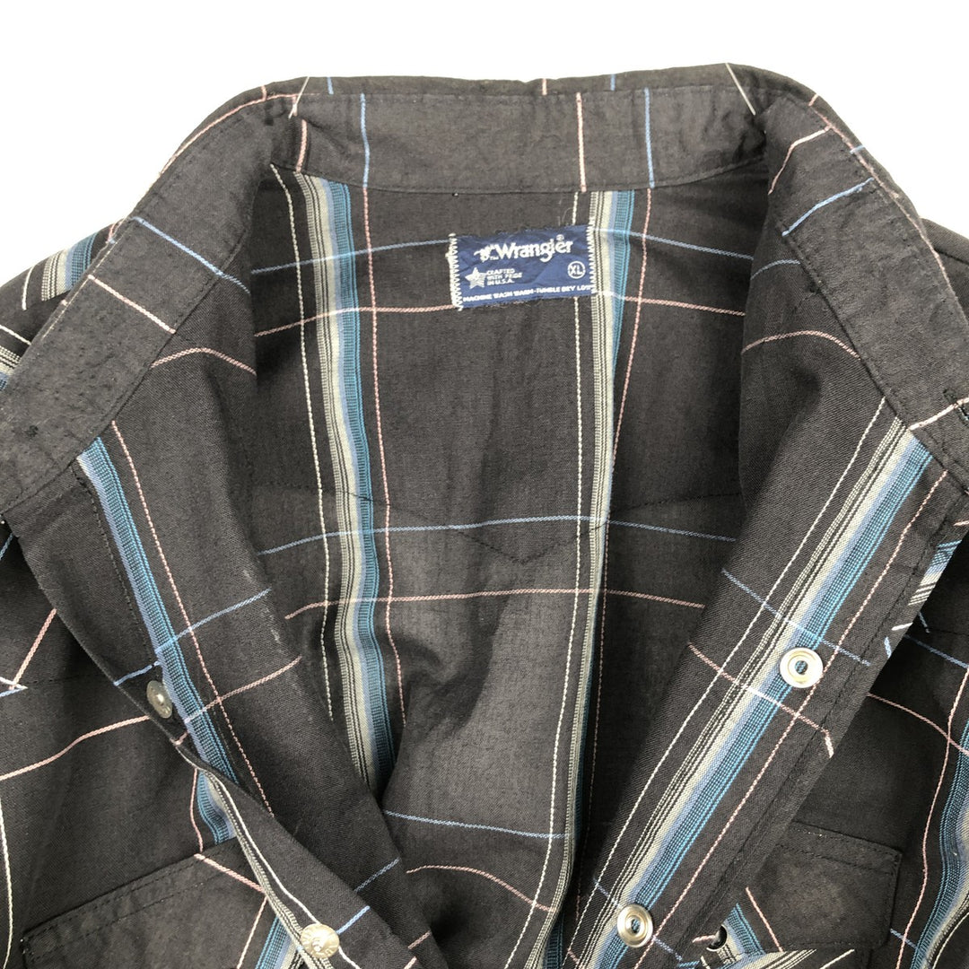 1980'S Wrangler Long-Sleeve Western Shirt, Made in USA, Men's Size XL (Equivalent), Vintage unclear black type Vintage Second Hand