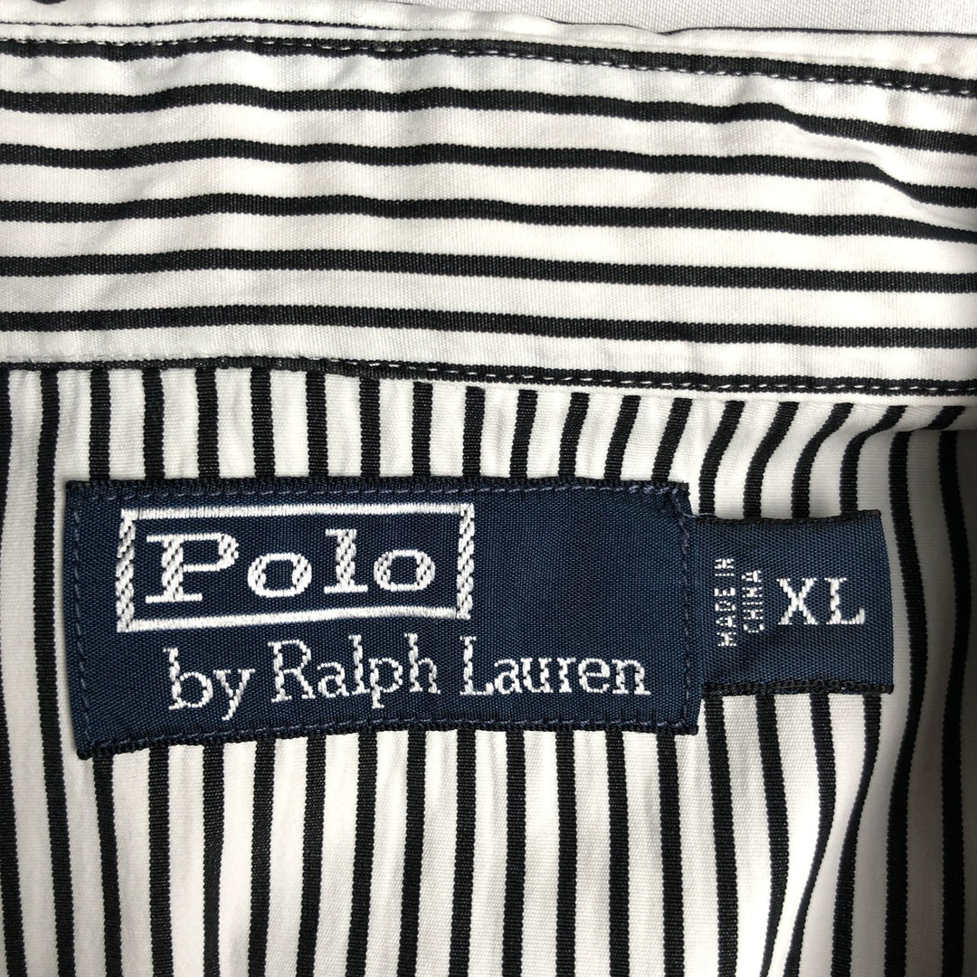 Ralph Lauren POLO by Ralph Lauren Striped Pattern Long-Sleeve Western Shirt, Men's Size XL (approx.) cotton white type Vintage Second Hand