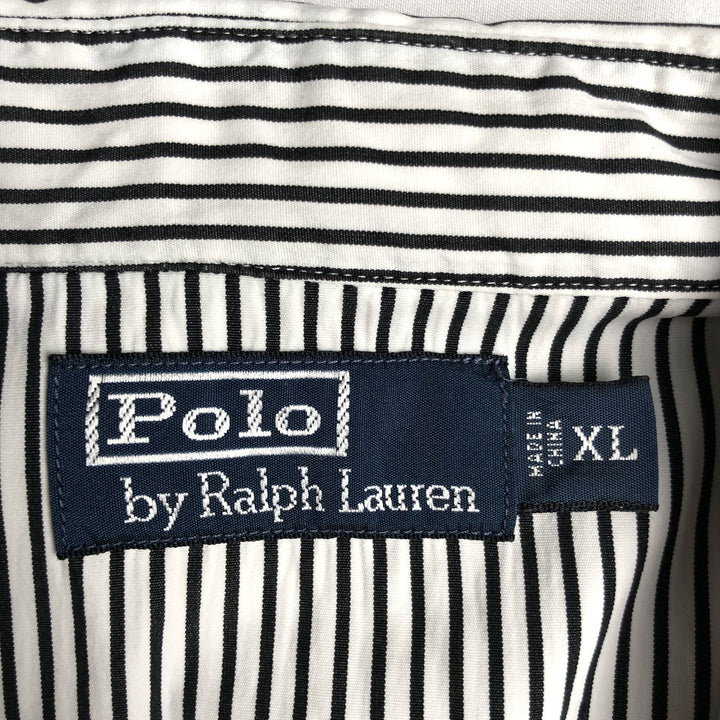 Ralph Lauren POLO by Ralph Lauren Striped Pattern Long-Sleeve Western Shirt, Men's Size XL (approx.) cotton white type Vintage Second Hand