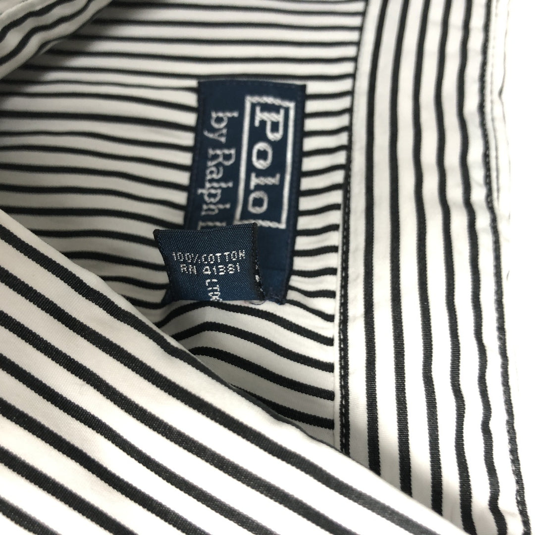 Ralph Lauren POLO by Ralph Lauren Striped Pattern Long-Sleeve Western Shirt, Men's Size XL (approx.) cotton white type Vintage Second Hand