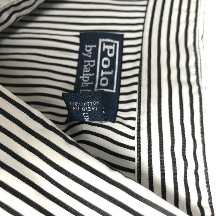 Ralph Lauren POLO by Ralph Lauren Striped Pattern Long-Sleeve Western Shirt, Men's Size XL (approx.) cotton white type Vintage Second Hand