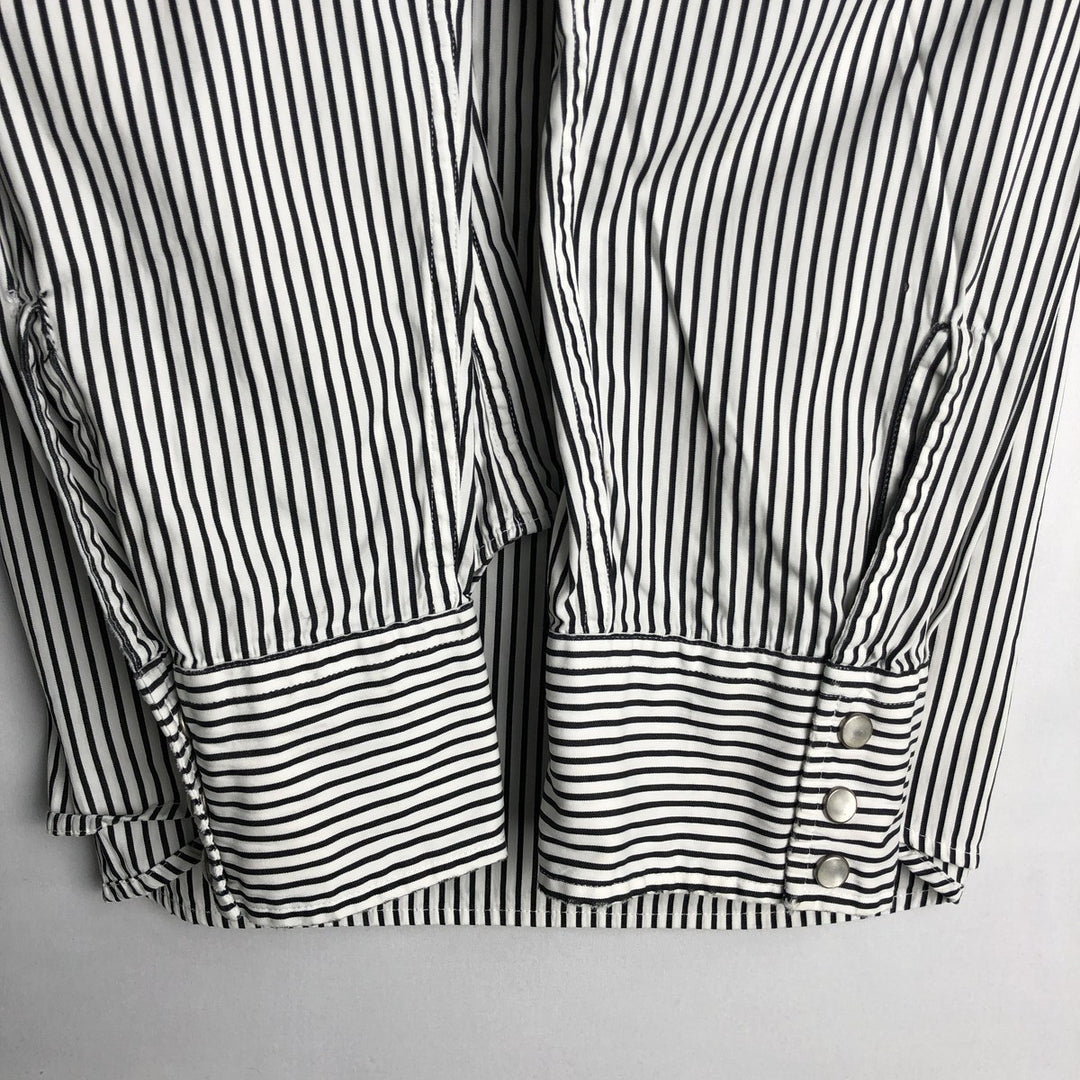 Ralph Lauren POLO by Ralph Lauren Striped Pattern Long-Sleeve Western Shirt, Men's Size XL (approx.) cotton white type Vintage Second Hand