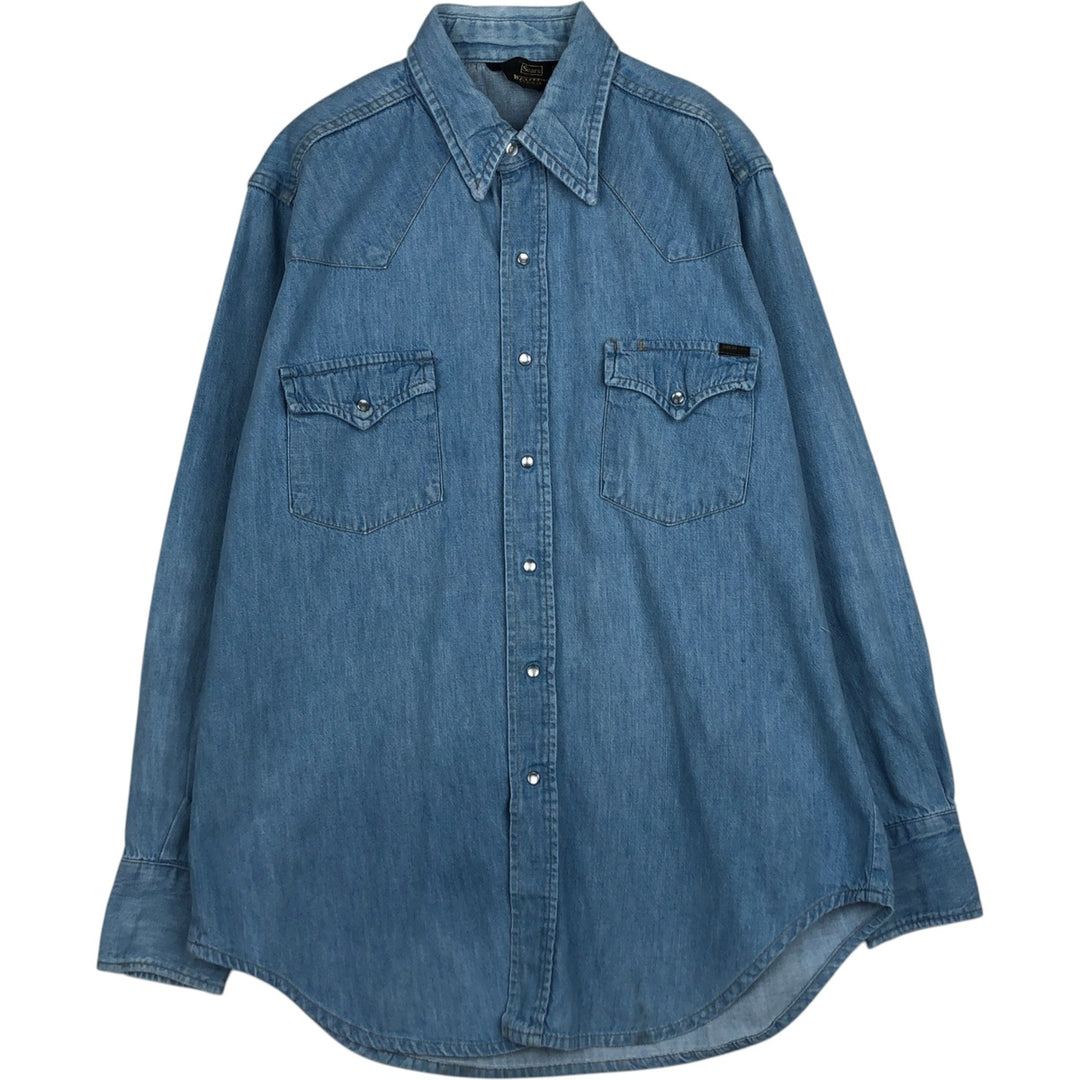 1970'S Sears Long-Sleeve Denim Western Shirt, Men's Size L (approx.), Vintage unclear Blue type light blue Vintage Second Hand