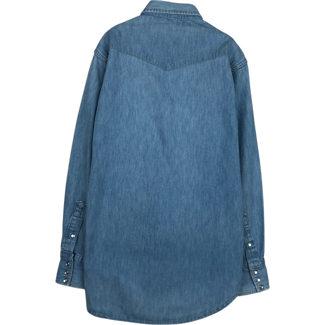 1970'S Sears Long-Sleeve Denim Western Shirt, Men's Size L (approx.), Vintage unclear Blue type light blue Vintage Second Hand