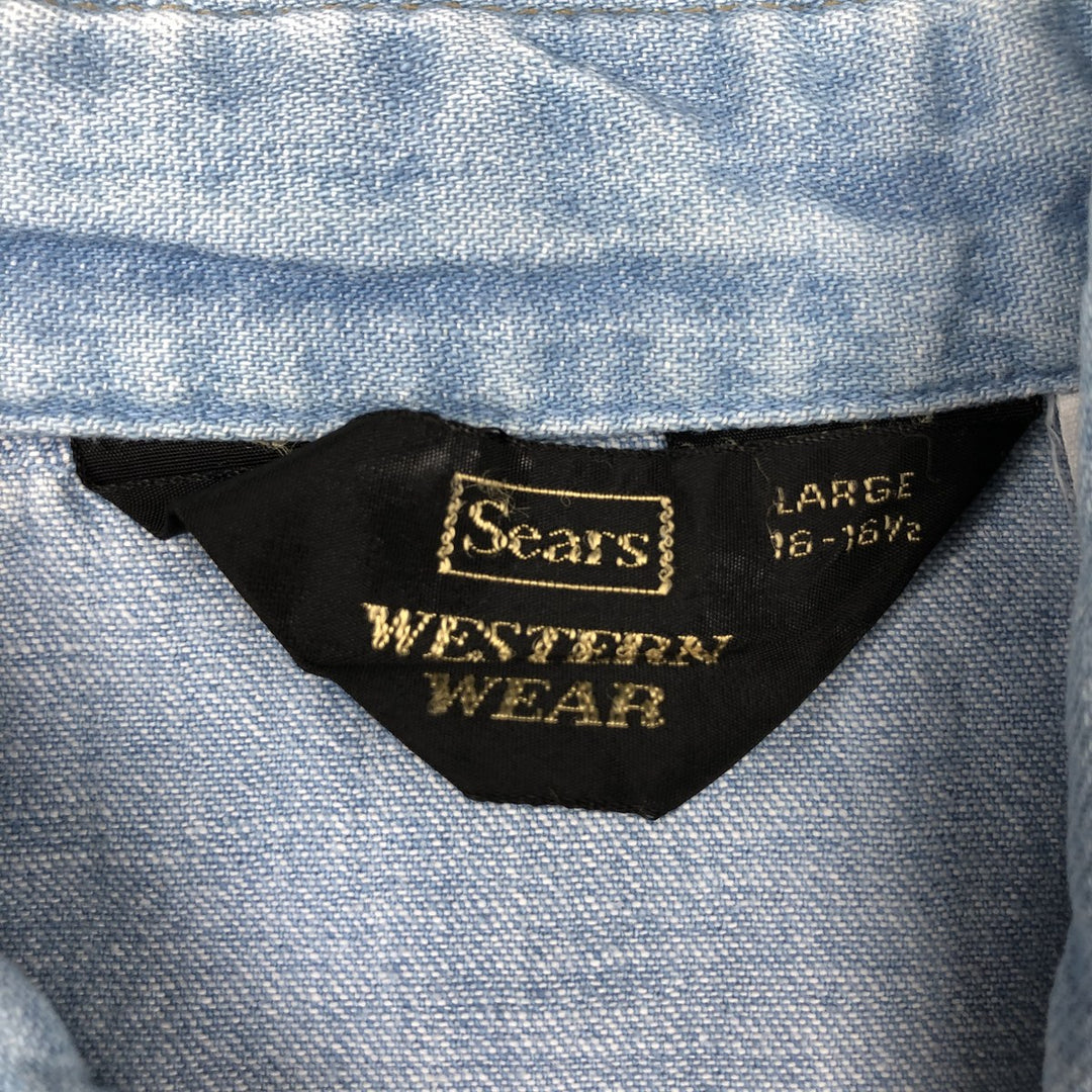1970'S Sears Long-Sleeve Denim Western Shirt, Men's Size L (approx.), Vintage unclear Blue type light blue Vintage Second Hand