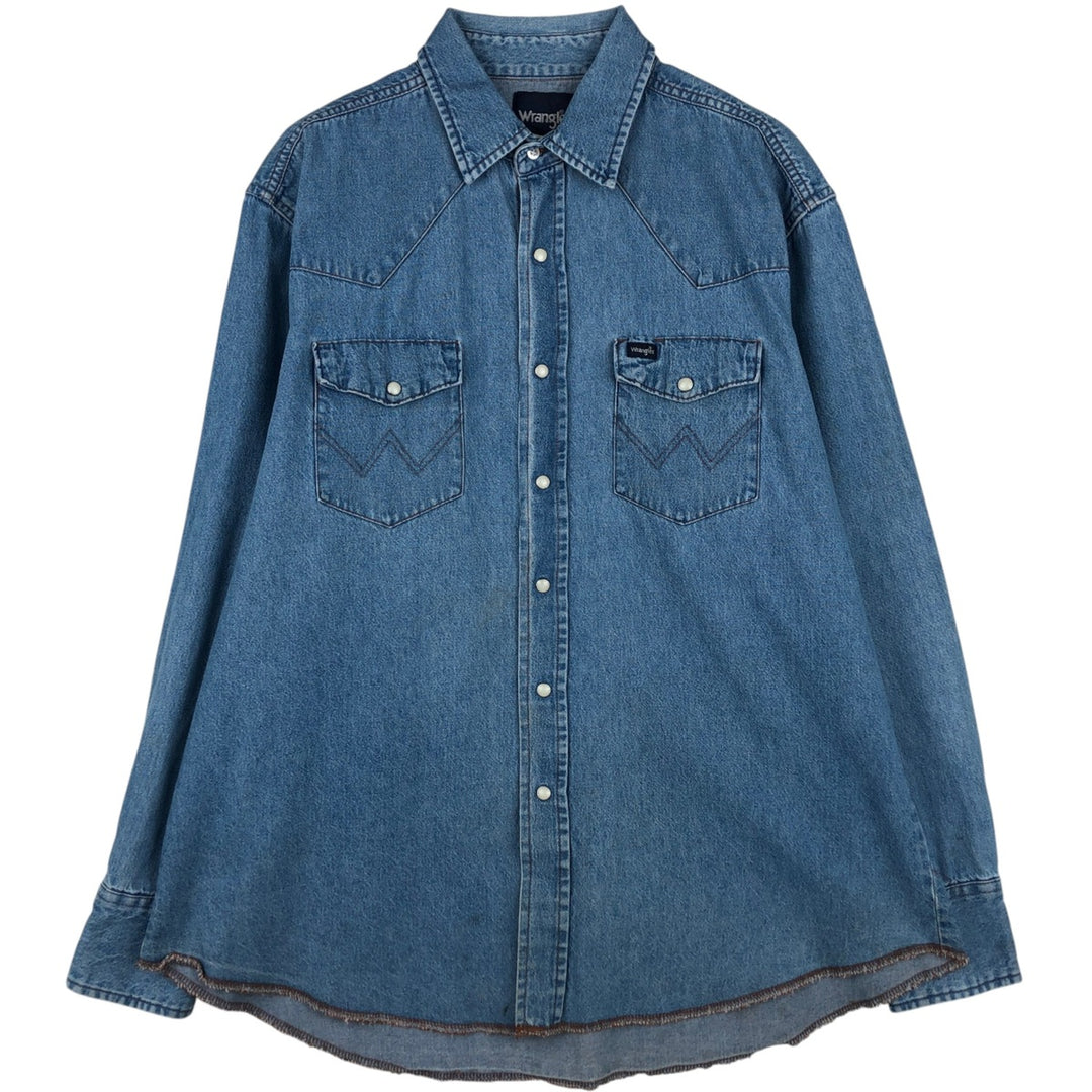 Wrangler Long Sleeve Denim Western Shirt, Men's XL cotton blue type Vintage Second Hand