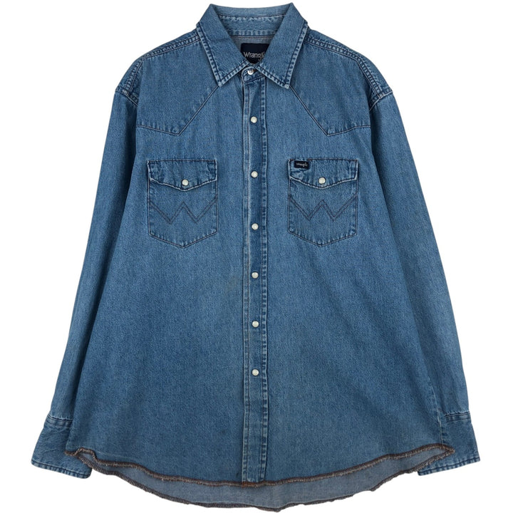 Wrangler Long Sleeve Denim Western Shirt, Men's XL cotton blue type Vintage Second Hand