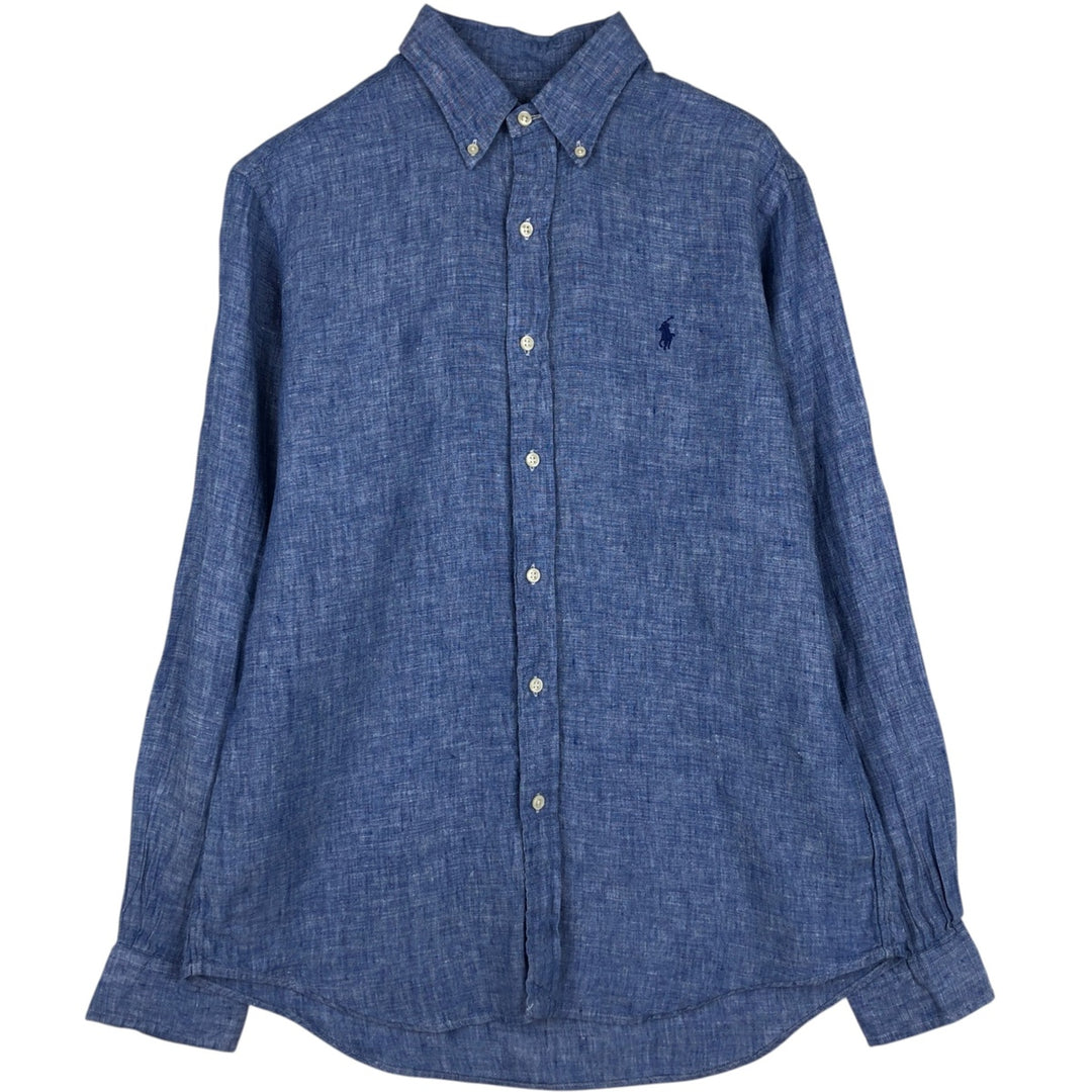 Ralph Lauren long sleeve linen button down shirt, men's size M linen Blue type light blue Vintage Second Hand