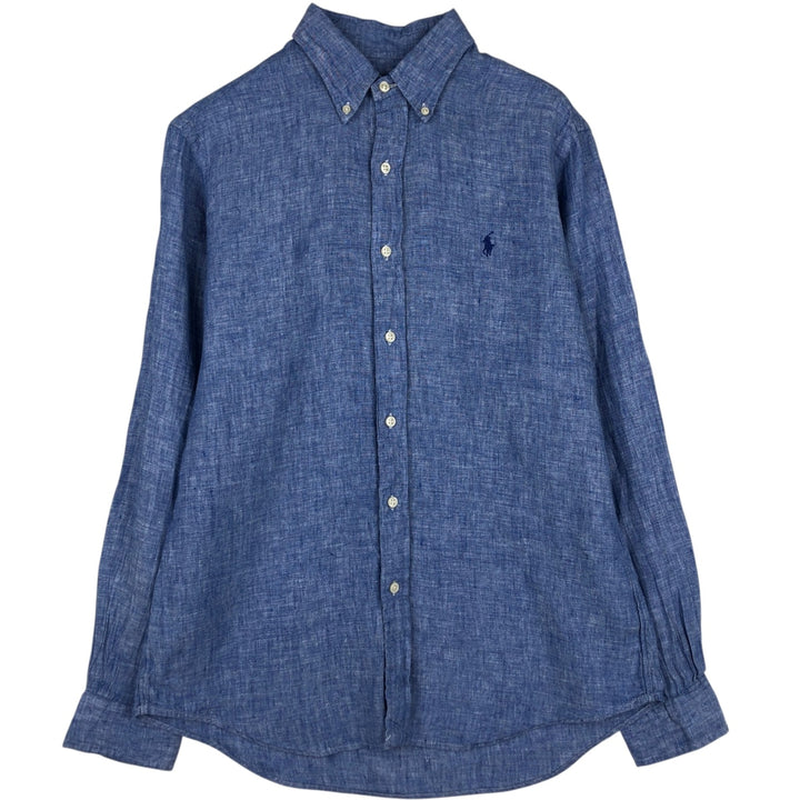 Ralph Lauren long sleeve linen button down shirt, men's size M linen Blue type light blue Vintage Second Hand