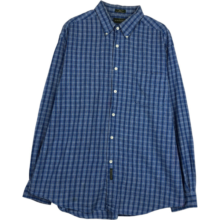 Dockers Check Pattern Long-Sleeve Linen Button-Down Shirt, Men's Size XL (approx.) linen blue type Vintage Second Hand