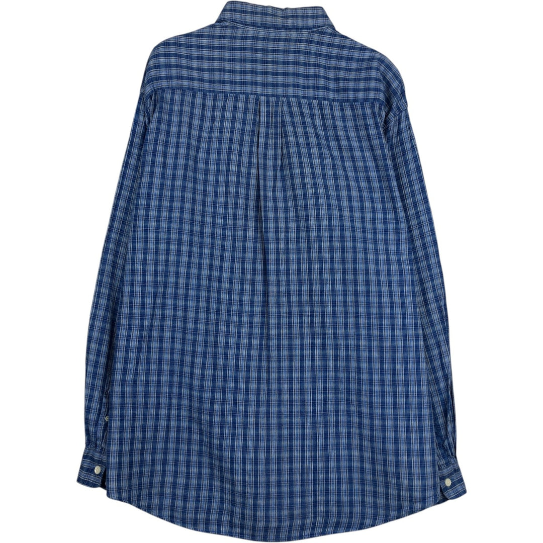 Dockers Check Pattern Long-Sleeve Linen Button-Down Shirt, Men's Size XL (approx.) linen blue type Vintage Second Hand