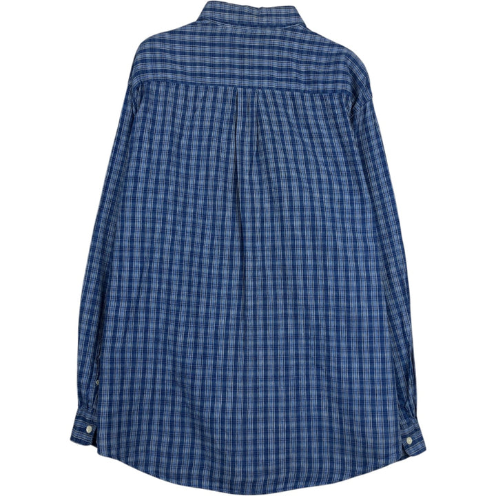 Dockers Check Pattern Long-Sleeve Linen Button-Down Shirt, Men's Size XL (approx.) linen blue type Vintage Second Hand
