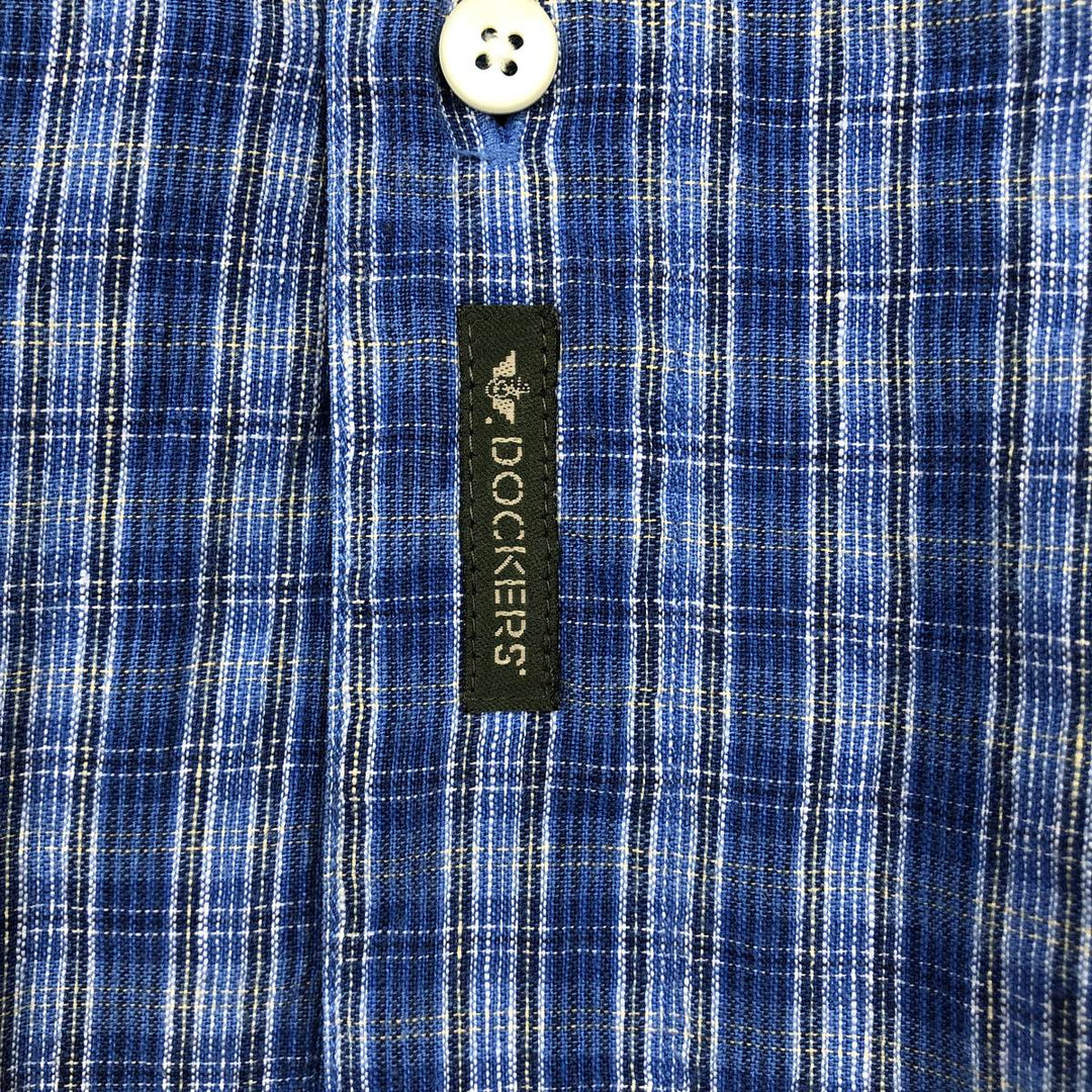 Dockers Check Pattern Long-Sleeve Linen Button-Down Shirt, Men's Size XL (approx.) linen blue type Vintage Second Hand