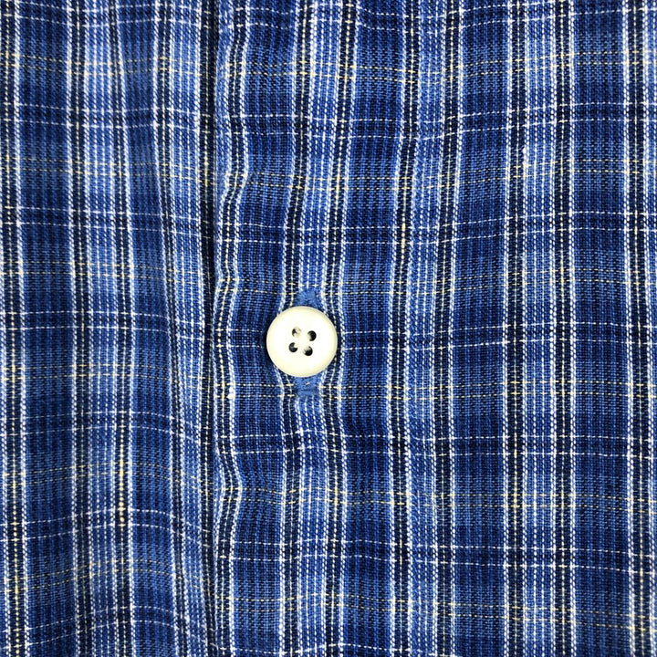Dockers Check Pattern Long-Sleeve Linen Button-Down Shirt, Men's Size XL (approx.) linen blue type Vintage Second Hand