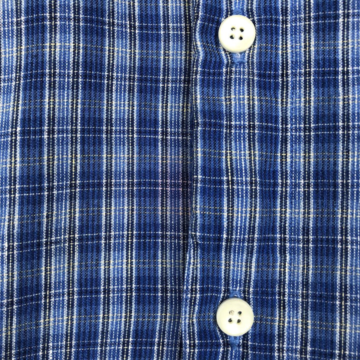 Dockers Check Pattern Long-Sleeve Linen Button-Down Shirt, Men's Size XL (approx.) linen blue type Vintage Second Hand