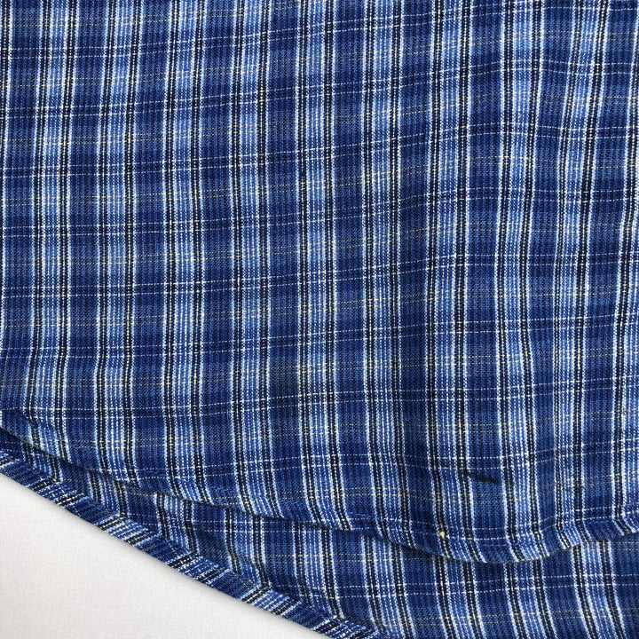 Dockers Check Pattern Long-Sleeve Linen Button-Down Shirt, Men's Size XL (approx.) linen blue type Vintage Second Hand