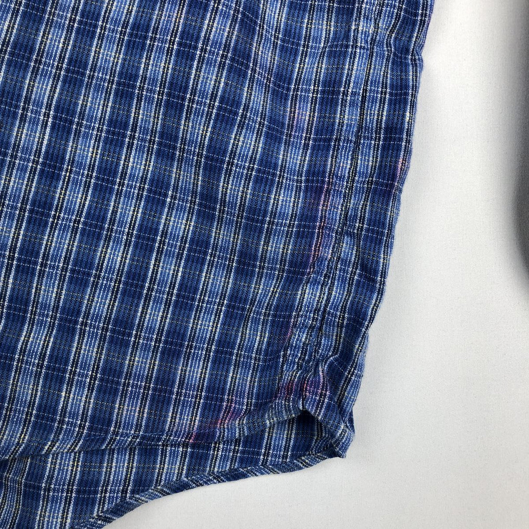 Dockers Check Pattern Long-Sleeve Linen Button-Down Shirt, Men's Size XL (approx.) linen blue type Vintage Second Hand