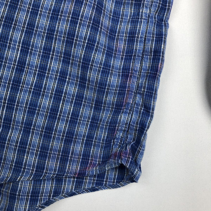 Dockers Check Pattern Long-Sleeve Linen Button-Down Shirt, Men's Size XL (approx.) linen blue type Vintage Second Hand