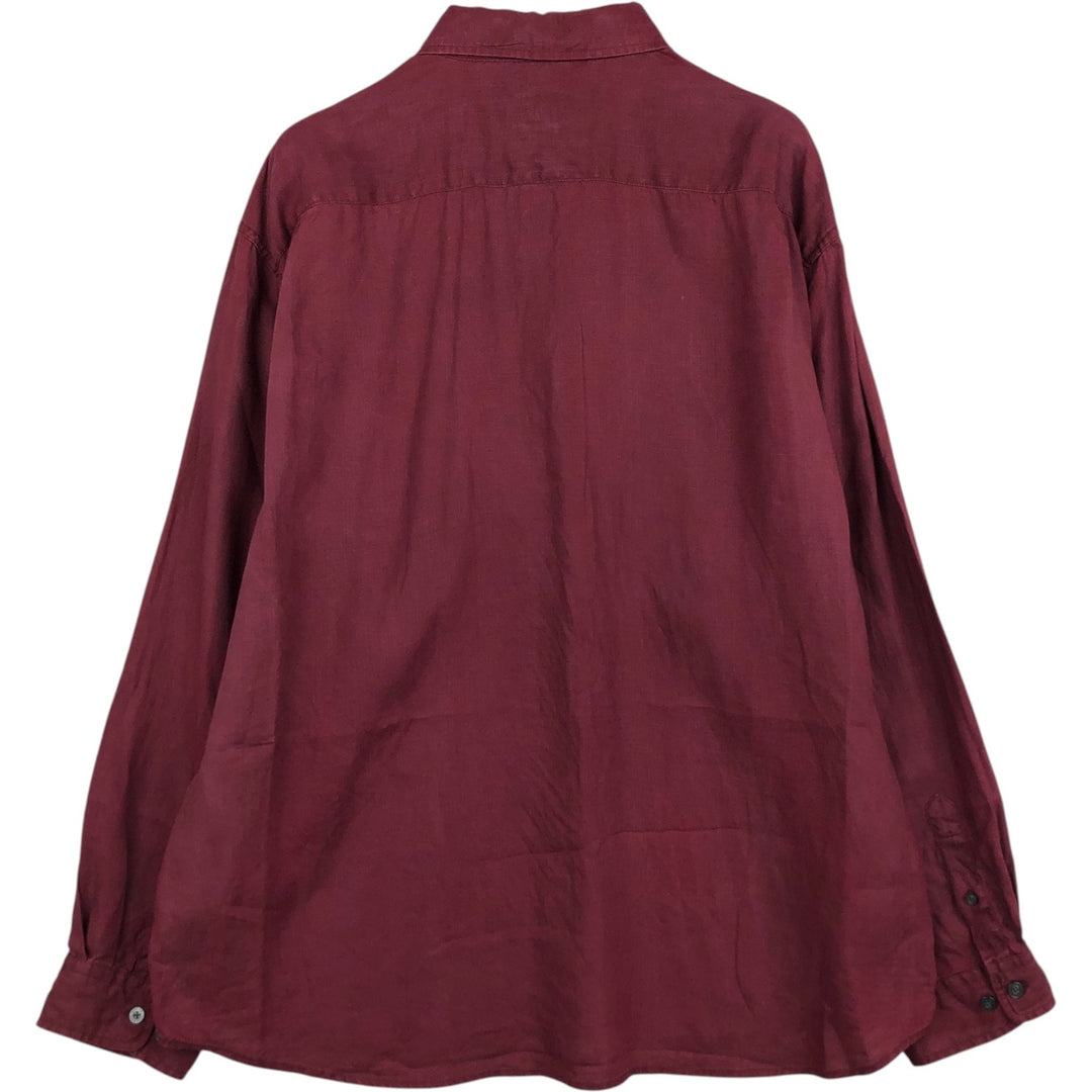 90s-00'S Calvin Klein long-sleeved linen shirt, men's size XL equivalent, vintage. linen wine-red Vintage Second Hand
