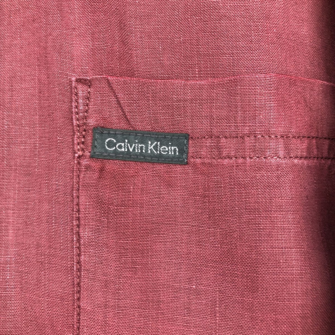 90s-00'S Calvin Klein long-sleeved linen shirt, men's size XL equivalent, vintage. linen wine-red Vintage Second Hand