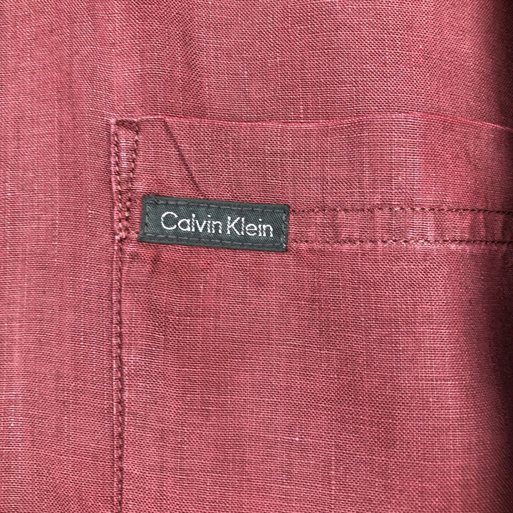 90s-00'S Calvin Klein long-sleeved linen shirt, men's size XL equivalent, vintage. linen wine-red Vintage Second Hand