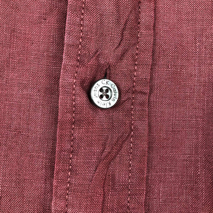 90s-00'S Calvin Klein long-sleeved linen shirt, men's size XL equivalent, vintage. linen wine-red Vintage Second Hand