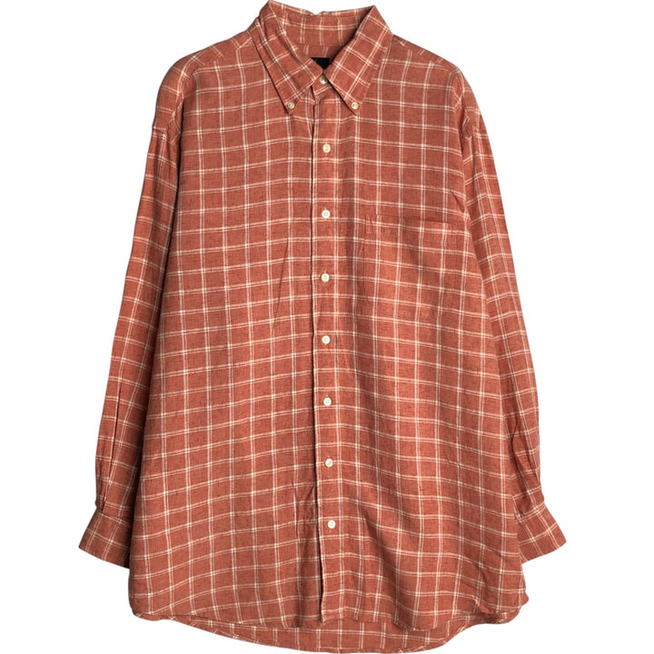 Brooks Brothers 346 Check Pattern Long-Sleeve Button-Down Shirt, Men's Size L (approx.) linen orange type Vintage Second Hand