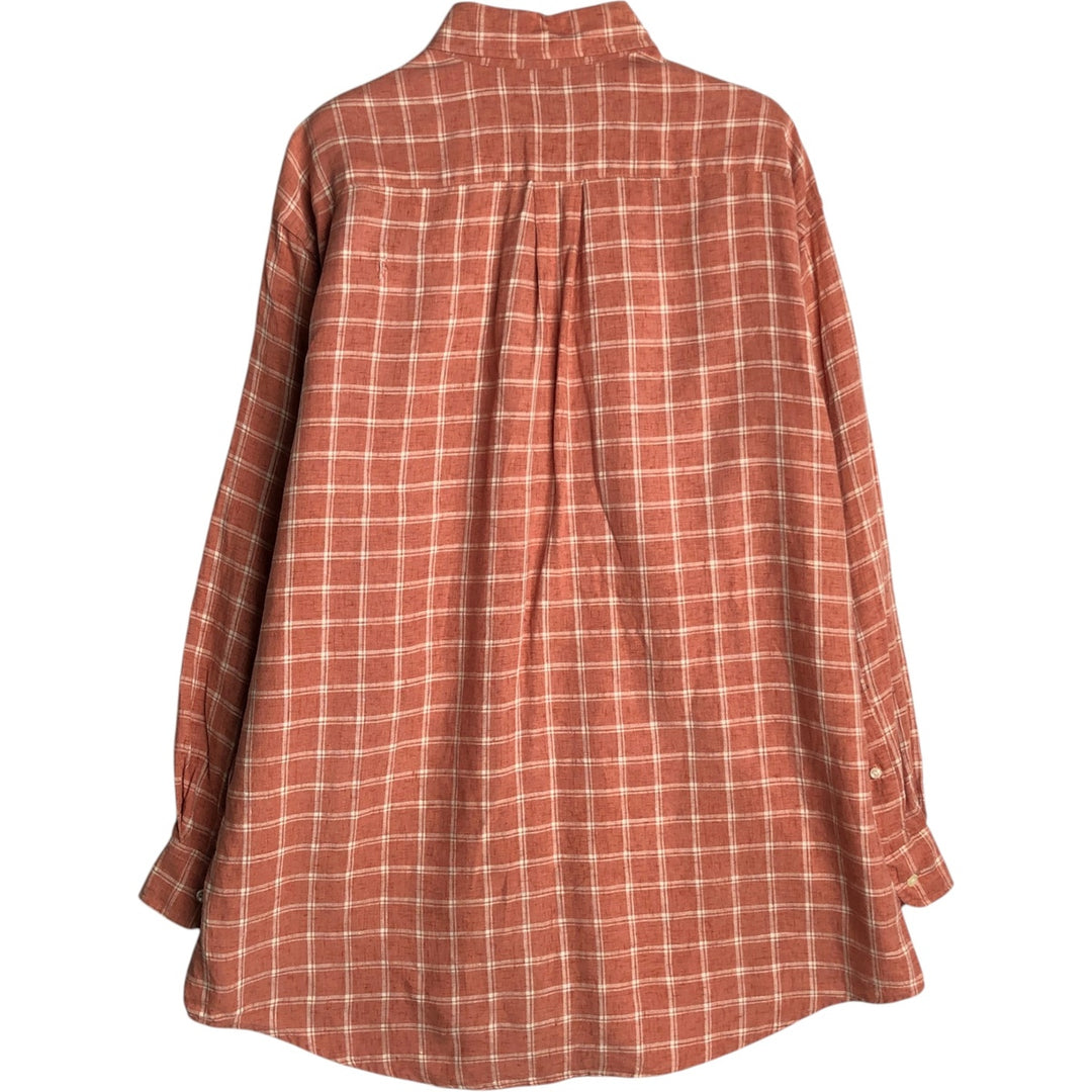 Brooks Brothers 346 Check Pattern Long-Sleeve Button-Down Shirt, Men's Size L (approx.) linen orange type Vintage Second Hand
