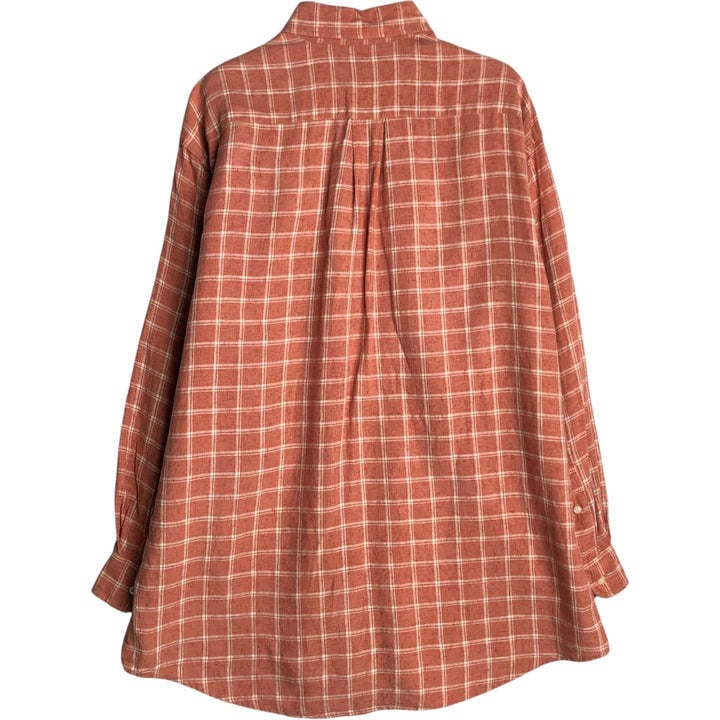Brooks Brothers 346 Check Pattern Long-Sleeve Button-Down Shirt, Men's Size L (approx.) linen orange type Vintage Second Hand