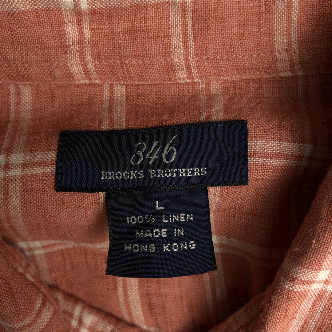Brooks Brothers 346 Check Pattern Long-Sleeve Button-Down Shirt, Men's Size L (approx.) linen orange type Vintage Second Hand