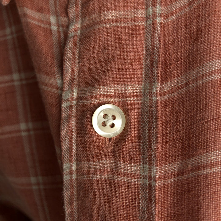 Brooks Brothers 346 Check Pattern Long-Sleeve Button-Down Shirt, Men's Size L (approx.) linen orange type Vintage Second Hand